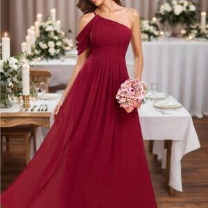 SHEIN One-Shoulder Burgundy Formal Gown
